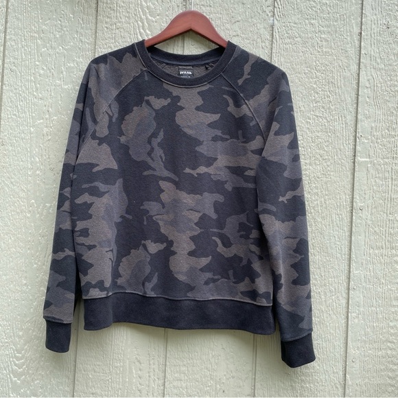 prAna Sweatshirts Womens L Black Camo Cozy Up Pullover‎ Comfort - Picture 1 of 12